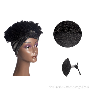 Aishili wholesale short kinky curly afro synthetic wigs smoke color headband for black women